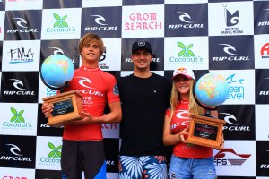 Kade Matson (AS) dan Caroline Marks (AS) with Gabriel Medina